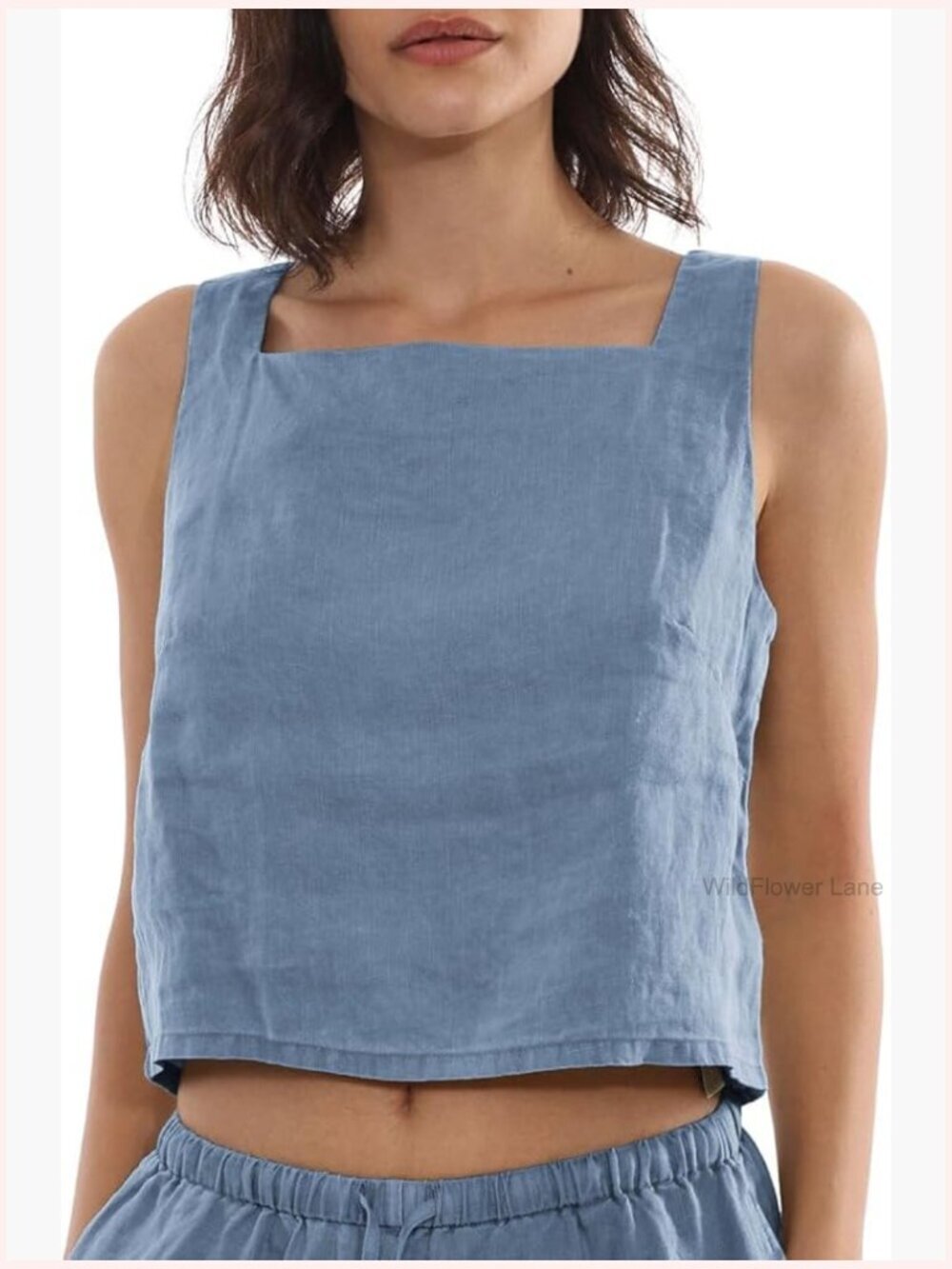 100% Linen Sleeveless Tank Top Square Neck Summer Blouse